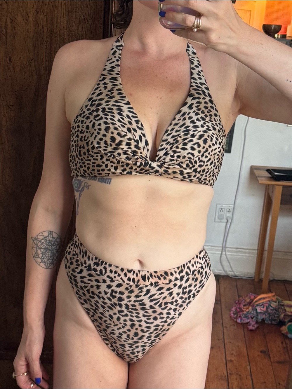 Leopard Print High-Cut Bikini - Black & Tan